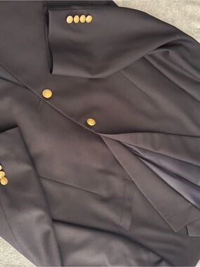 Samuelsohn Black Double-Breasted Blazer with Gold Buttons